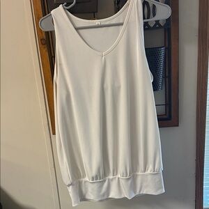 Women's White V-Neck Tank with Blouson Hem